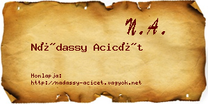 Nádassy Acicét névjegykártya